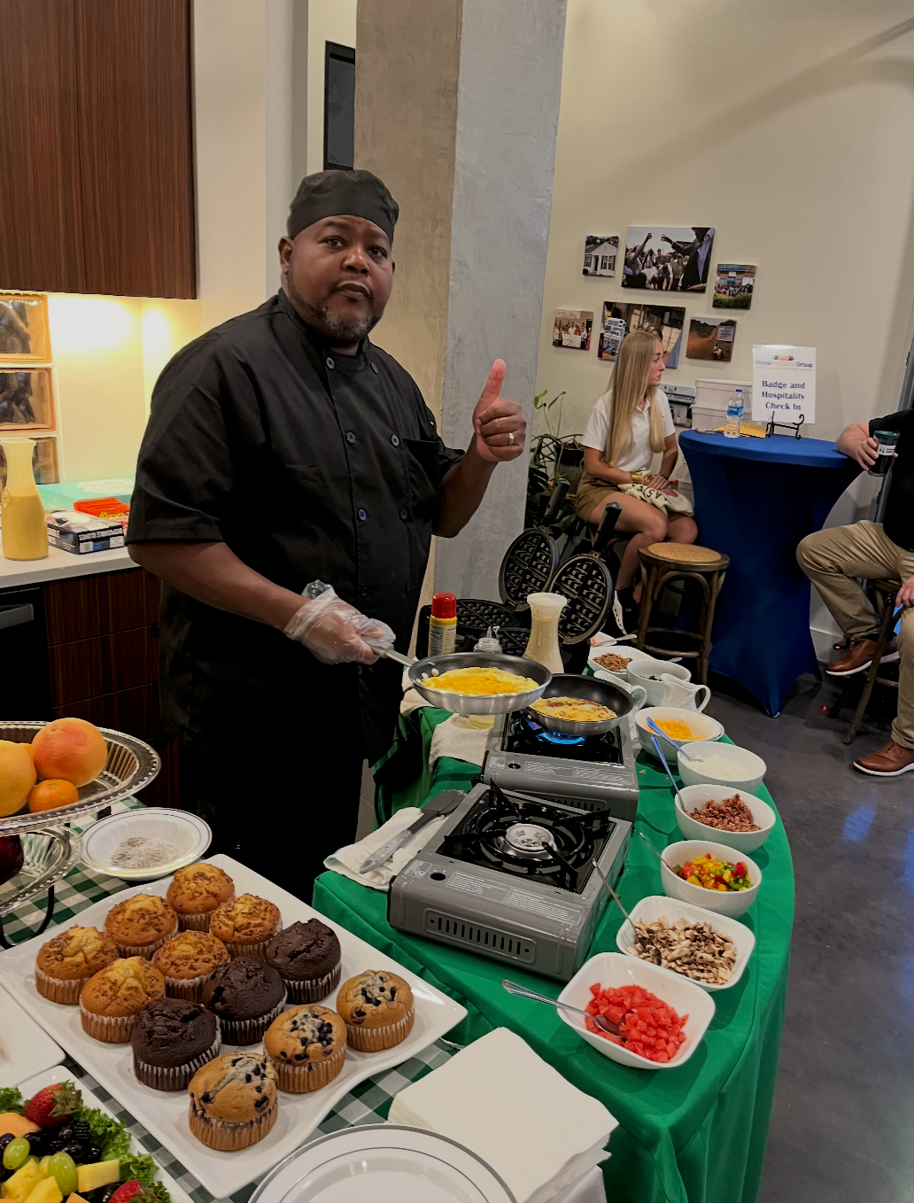 Private chef preparing gourmet breakfast at Masters 2027 hospitality packages